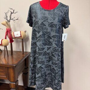 LuLaRoe Carly Swing Dress Elegant Collection Grey Black Geometric NEW Size M